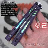 vReplicant Balisong clone V2 Franken REP Butterfly Knife S2G Purple G10 Rainbow Fade Tanto Recurve 495