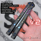 Replicant Balisong Clone Carbon Fiber Butterfly Knife V2 Sunset Blue Screws S2G Hardware Franken Rep 702