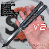 Replicant Balisong clone Carbon Fiber Butterfly Knife Channel Spacers Blue Titanium 843 S2G Rep