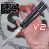 Replicant clone Balisong V2 Butterfly Knife Carbon Fiber Damascus Channel Spacers Rainbow Titanium 904