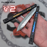 Replicant clone Balisong V2 Butterfly Knife Carbon Fiber Damascus Channel Spacers Rainbow Titanium 904