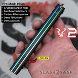 Replicant clone Balisong V2 Butterfly Knife Carbon Fiber Damascus Channel Spacers Rainbow Titanium 904
