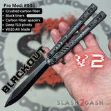 Replicant clone v2 Balisong butterfly knife S2G Franken REP Carbon Fiber Channel Spacers Blackout 936