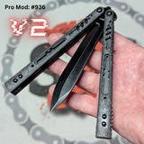 Replicant clone v2 Balisong butterfly knife S2G Franken REP Carbon Fiber Channel Spacers Blackout 936