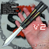 Replicant Balisong clone v2 butterfly knife Carbon Fiber Channel Spacers Black Gold 942