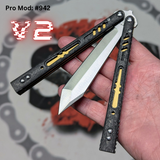 Replicant Balisong clone v2 butterfly knife Carbon Fiber Channel Spacers Black Gold 942