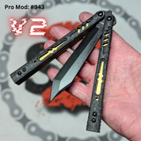 Replicant Balisong clone v2 Carbon Fiber butterfly knife Channel Spacers Black Gold S2G Franken REP 943