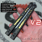Replicant Balisong clone Carbon Fiber butterfly knife Channel Spacers Black Gold S2G Franken REP v2 943