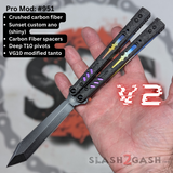 Best Replicant clone Balisong V2 Butterfly Knife Franken Rep Carbon Fiber Titanium S2G Sunset Fade 951