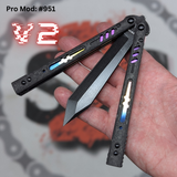 Best Replicant clone Balisong V2 Butterfly Knife Franken Rep Carbon Fiber Titanium S2G Sunset Fade 951