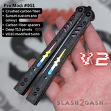 Best Replicant clone Balisong V2 Butterfly Knife Franken Rep Carbon Fiber Titanium S2G Sunset Fade 951
