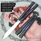 Best Replicant clone Franken Rep Balisong V2 Butterfly Knife Carbon Fiber Titanium S2G Rainbow Fade