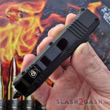 Damascus OTF Knife D/A Small 7" S2G Tactical Bullet HK Automatic Knives Switchblade - Black Hardware
