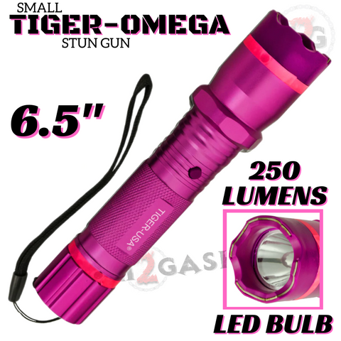 STUN GUN 100M Volts w/ LED Flashlight Tiger USA - Tiger Omega Pink