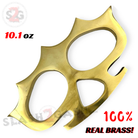 Skull Face Real Brass Knuckles Paperweight w/ Spikes - Large Fingers