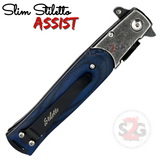 Italian Stiletto Knife Spring Assist Milano 9" -  Stonewash w/ Blue Wood