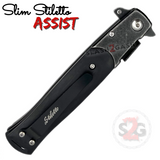 Italian Stiletto Knife Spring Assist Milano 9" - Stonewash w/ Black Wood