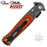 Italian Stiletto Knife Spring Assist Milano 9" -  Stonewash w/ RoseWood