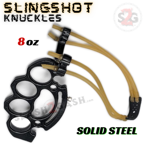 Brass Knuckles w/ Slingshot Belt Buckle Duster Solid Steel Paper Weight - Black Finish