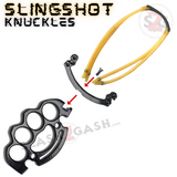 Brass Knuckles w/ Slingshot Belt Buckle Duster Solid Steel Paper Weight - Black Finish