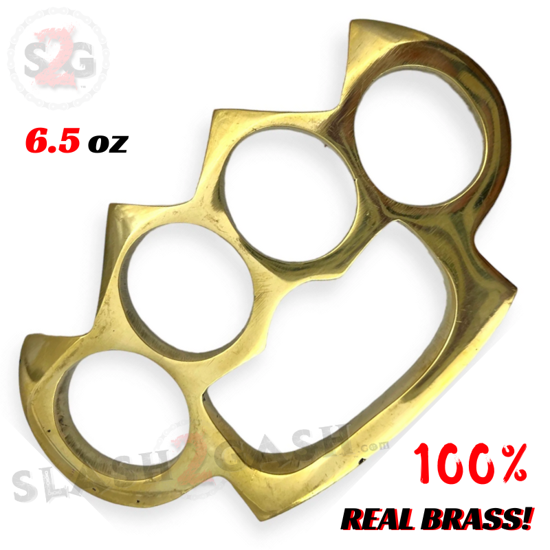 Spiked Real Brass Knuckle Duster Paperweight 6.5oz - Large Fingers, Slash2Gash