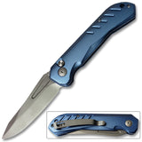 Striker Switchblade Lightweight Automatic Knife Blue Aluminum CNC machined reverse tanto