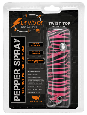 Pepper Spray 1/2 Ounce Police Strength OC-17 W/ Keychain - Pink Zebra