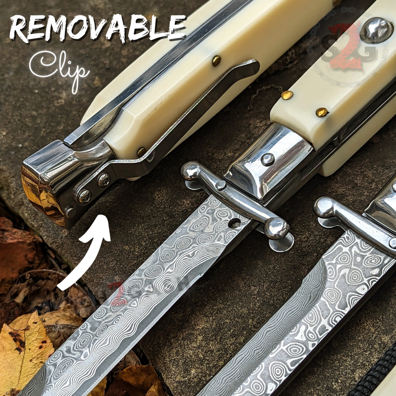 【CLASSICO】 Mezzo Coat White / FLCCDA2U33 Swinguard Stiletto Knife Rare Italian Automatic - White Bone