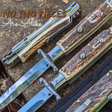 Automatic Switchblade Knives Mirror Stag Antler Swing Guard Italian Style 9 Inch Italy Swinguard Stiletto Knife