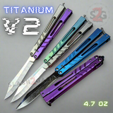 The ONE CHAB clone v2 Butterfly Knife TITANIUM Balisong - Textured Channel BRS live sharp trainer
