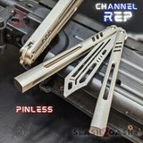 The ONE Channel Replicant Balisong Clone Butterfly Knife CHEP - Grey Silver TITANIUM Trainer Practice Dull Safe Training