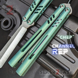 The ONE channel Replicant Balisong Clone TITANIUM Butterfly Knife - green  handles Chep