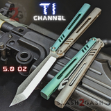 Channel Replicant Balisong Clone The ONE Butterfly Knife CHEP - green Gray TITANIUM Sharp Live D2 Silver
