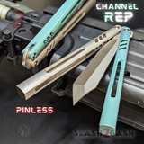 Channel Replicant Balisong Clone The ONE Butterfly Knife CHEP - green Gray TITANIUM Sharp Live D2 Silver