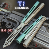The ONE Channel Replicant Balisong Clone Butterfly Knife CHEP - Green Silver TITANIUM Trainer Practice Dull Safe Training Grey