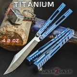 The ONE Hammer CHAB Balisong Clone TITANIUM Butterfly Knife - Blue Channel Sharp Live D2 Tool Steel