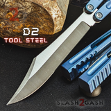 The ONE Hammer CHAB Balisong Clone TITANIUM Butterfly Knife - Blue Channel Sharp Live D2 Tool Steel