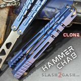 The ONE Hammer CHAB Balisong Clone TITANIUM Butterfly Knife - Blue Channel Trainer Practice Dull Safe Training
