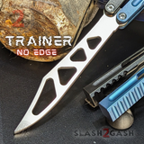 The ONE Hammer CHAB Balisong Clone TITANIUM Butterfly Knife - Black Blue Channel Trainer Practice Dull Safe Training
