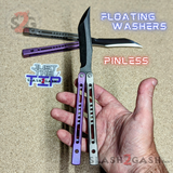 The ONE Monarch Clone Balisong Titanium Butterfly Knife Purple Grey Black Blade Sharp D2 Live Pinless Floating Washers