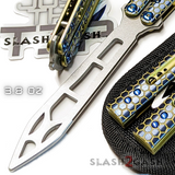 The ONE Python Clone TITANIUM Balisong Trainer Butterfly Knife - Hex Blue Yellow Gold Practice Safe Dull