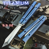 The ONE Squiggle Replicant Balisong Clone TITANIUM Butterfly Knife - Blue Channel Sharp Live D2 Stonewash