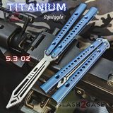 The ONE Squiggle Replicant Balisong Clone TITANIUM Butterfly Knife - Blue Channel Trainer Practice Dull Safe Training