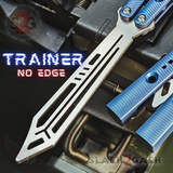 The ONE Squiggle Replicant Balisong Clone TITANIUM Butterfly Knife - Blue Channel Trainer Practice Dull Safe Training