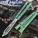 The ONE Squiggle Replicant Balisong Clone TITANIUM Butterfly Knife - Green Channel Trainer Practice Dull Safe Training