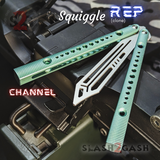 The ONE Squiggle Replicant Balisong Clone TITANIUM Butterfly Knife - Green Channel Trainer Practice Dull Safe Training