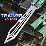 The ONE Squiggle Replicant Balisong Clone TITANIUM Butterfly Knife - Green Channel Trainer Practice Dull Safe Training