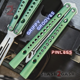 The ONE Squiggle Replicant Balisong Clone TITANIUM Butterfly Knife - Green Channel Pinless Dot Pattern
