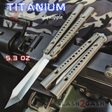 Squiggle Replicant Balisong Clone The ONE Butterfly Knife Channel - Gray Silver TITANIUM Sharp Live D2 Pinless