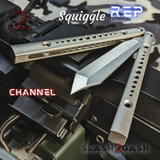 Squiggle Replicant Balisong Clone The ONE Butterfly Knife Channel - Gray Silver TITANIUM Sharp Live D2 Pinless
